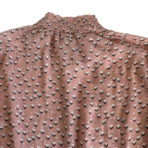 Rachel Zoe Pink Heart Print Mock Neck Long Sleeve Tie Front Blouse Size Small - Picture 9 of 9